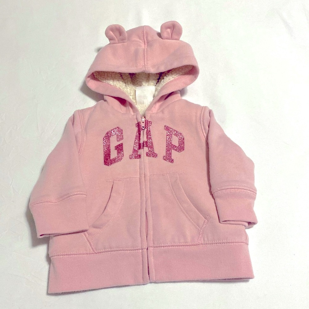 Baby Cozy Gap Logo Sherpa Hoodie | Size:  3-6 Months | Pink Glitter Logo
